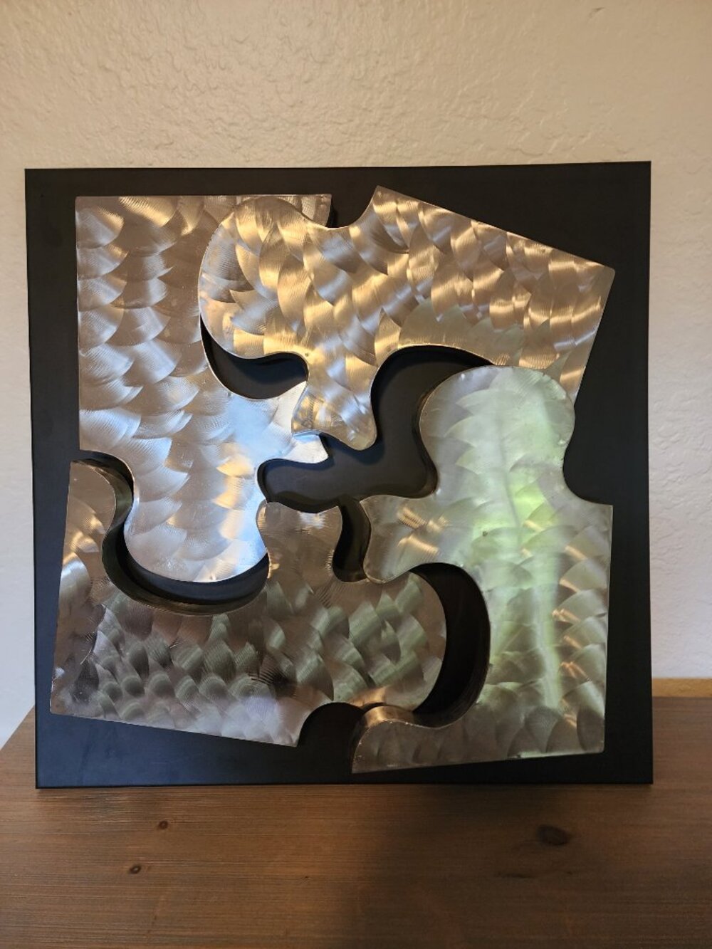 1999 Signed Curtis Jere Puzzle Piece Brushed Metal Wall Sculpture